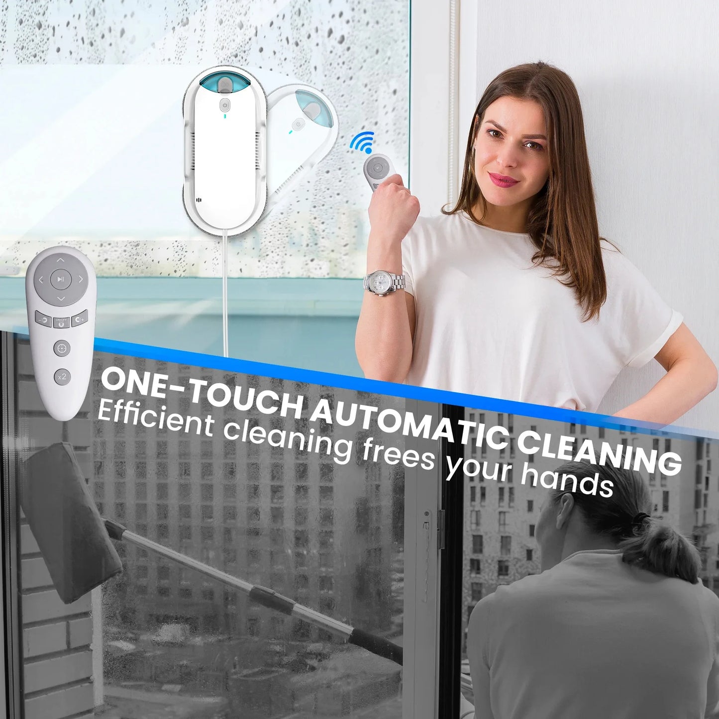 INSE Window Cleaning Robot Automatic Water Spray Function With Remote Control Smart Vacuum Cleaner Machine for Home Glass Washer