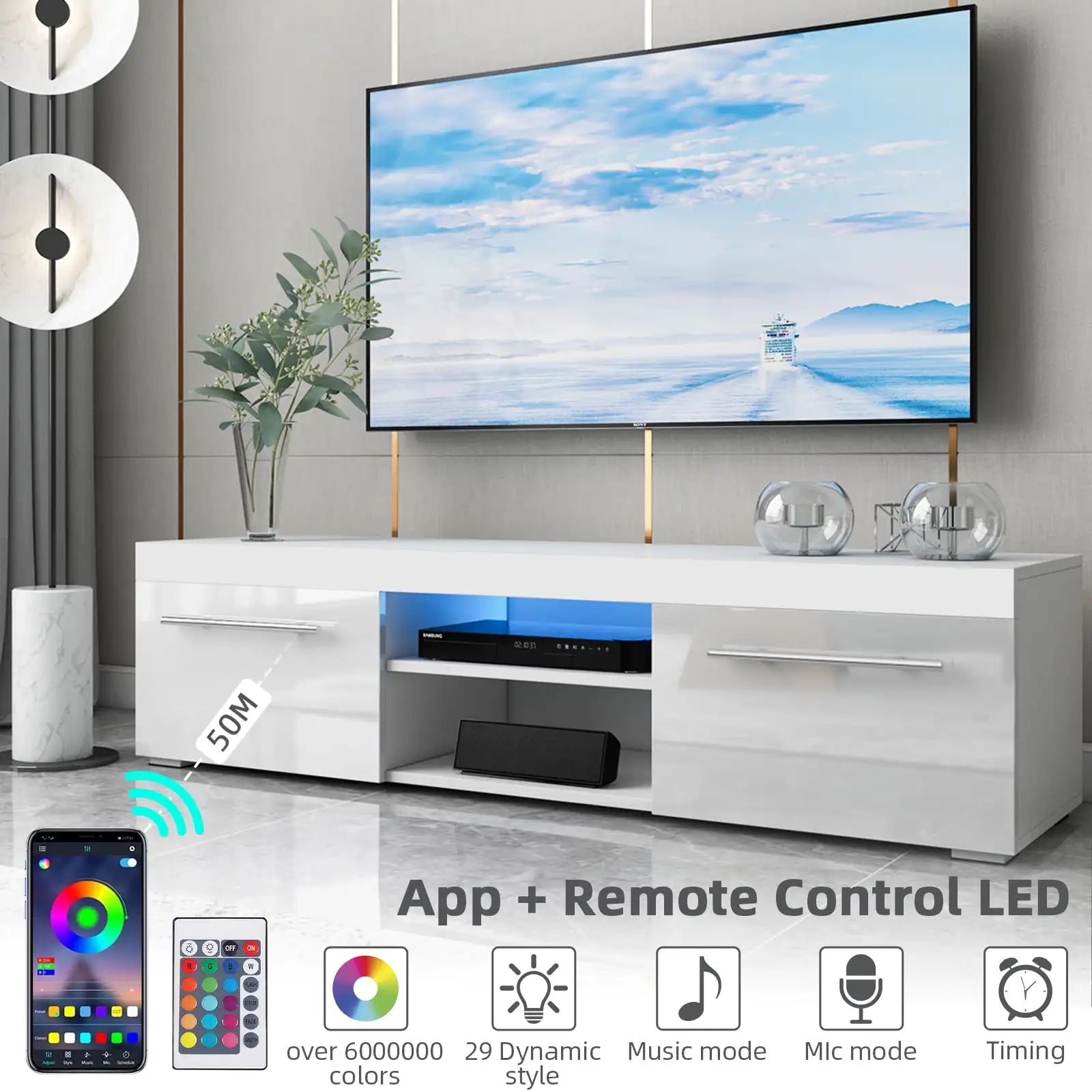 Modern High Gloss TV Stand for 59" TV