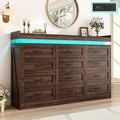 71" Wide 46" Tall Large Farmhouse 12 Drawers Dresser for Bedroom with LED Light and Power Outlets,Wood Rustic 12 Chests of Drawe