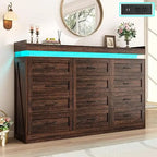 71" Wide 46" Tall Large Farmhouse 12 Drawers Dresser for Bedroom with LED Light and Power Outlets,Wood Rustic 12 Chests of Drawe