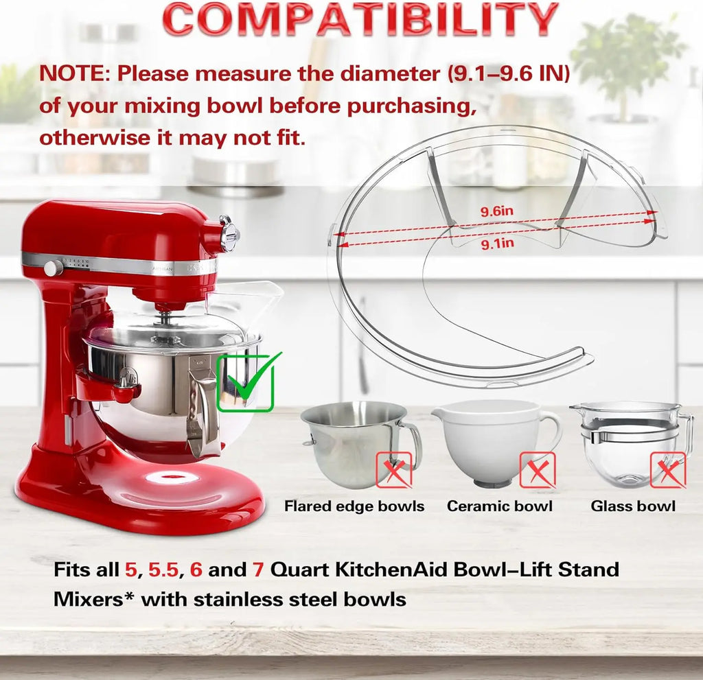 KSMBLPS Pouring Shield for Kitchenaid 5.5 Quart, Pouring shield for kitchenaid 6 Quart &5, 7, 8 Qt Stainless Steel Bowl, kitchen