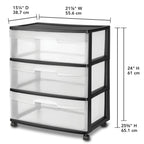 Wide 3 Drawer Cart Black Assembled Cart Height