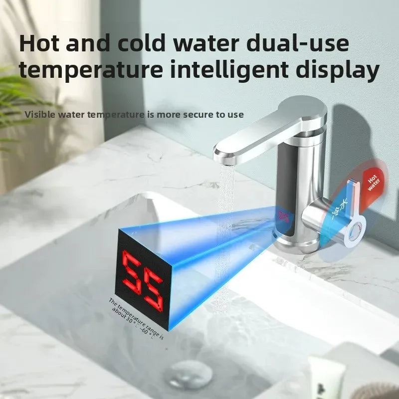 Electric Water Heater 220V Kitchen Faucet Tankless Instant Heating Water Tap Flowing Heated Mixer Digital Display