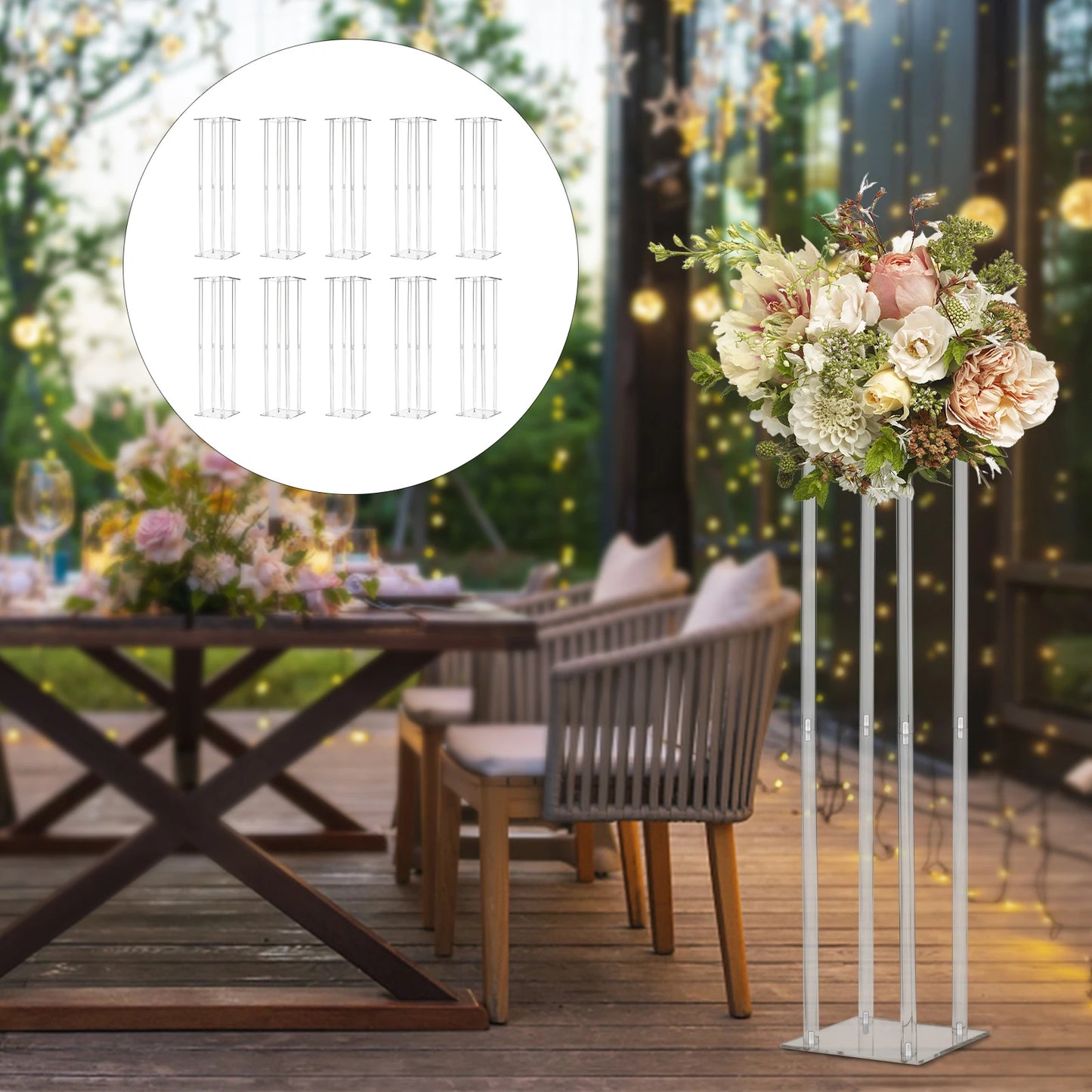 10x Rectangle Acrylic Vases Wedding Centerpiece Flower Stand Pedestal Clear Column For Birthday Party Home Decor 31.5 Inch