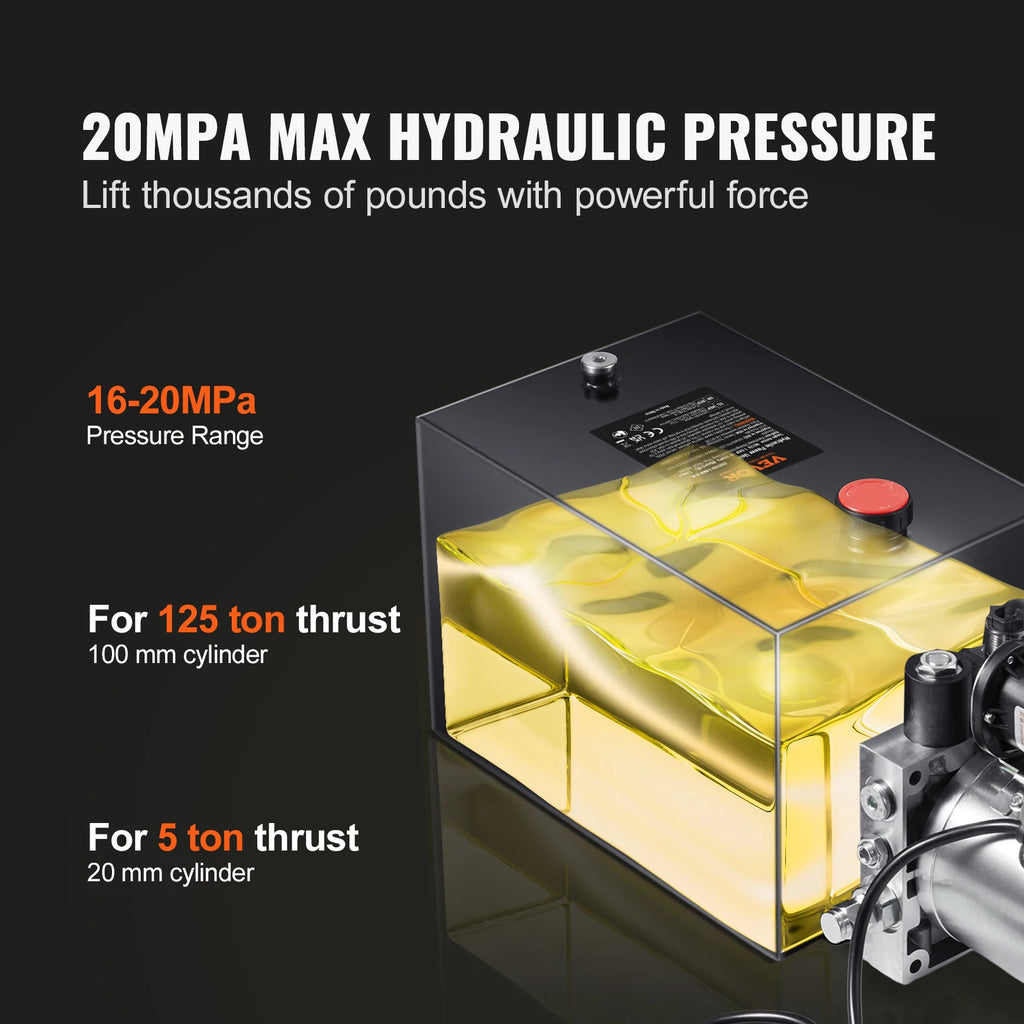 VEVOR Hydraulic Pump 8 Quart Dump Trailer Pump Single Acting Hydraulic Power Unit 3200 PSI Max Relief Pressure Car Lifting