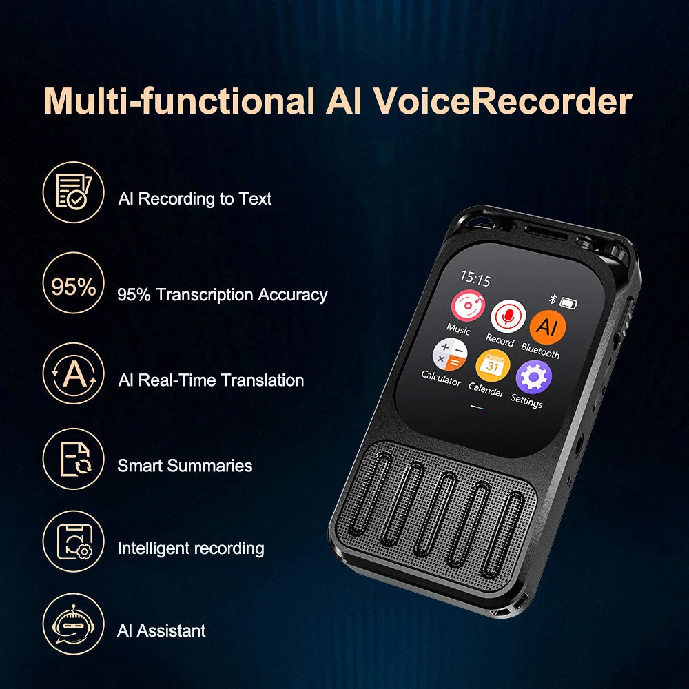 Vandlion V78 AI Voice Recorder Real-Time Translation Voice To Text Blue Tooth Connect Touchable Screen 79H Long Time Recorder