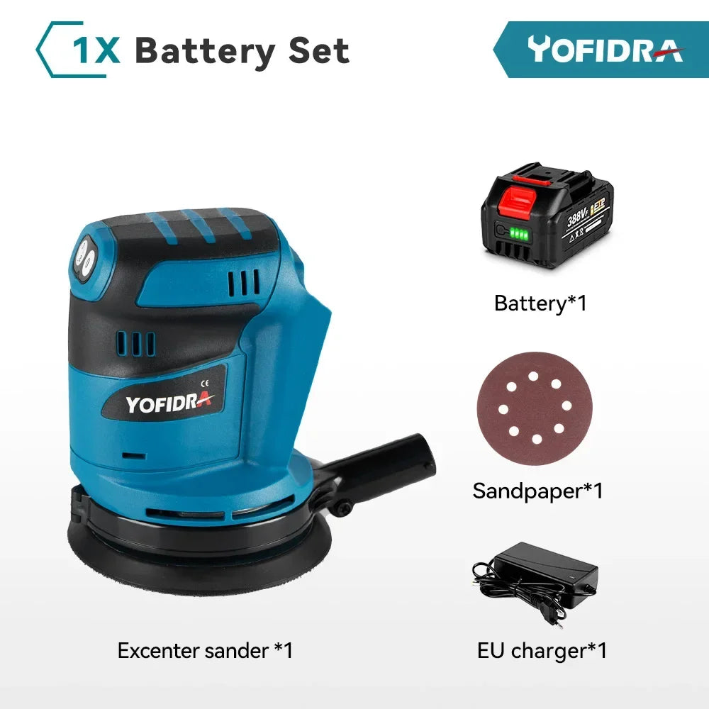 YOFIDRA 125mm Electric Orbital Sander 3 Speeds Adjustable Rechargeable Polishing Grinder Machine For Makita 18V Battery