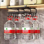 Kitchen Under Cupboard Hanging Organizer Rack with Hooks,Multi-purpose Storage for Cutting Board, Pot Cover,Paper Towel & Rags ﻿