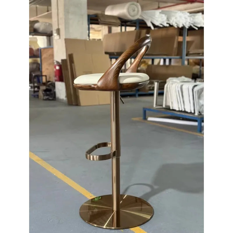 Kitchen Island Bar Stool Black Curved Wood Backrest Adjustable Height Rotating Cabinet Chair with Upholstered Seat