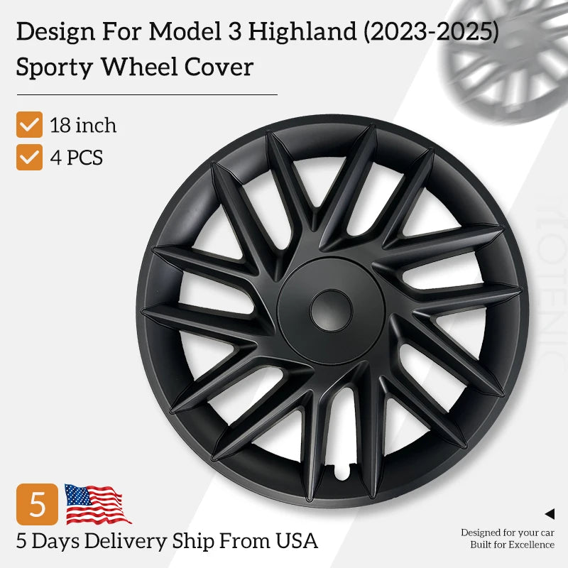 4PCS HubCaps New Model 3 Highland 2023-2025 18Inch Sporty Wheel Cap Full Rim Cover For Tesla Replacement Automobile Accessories