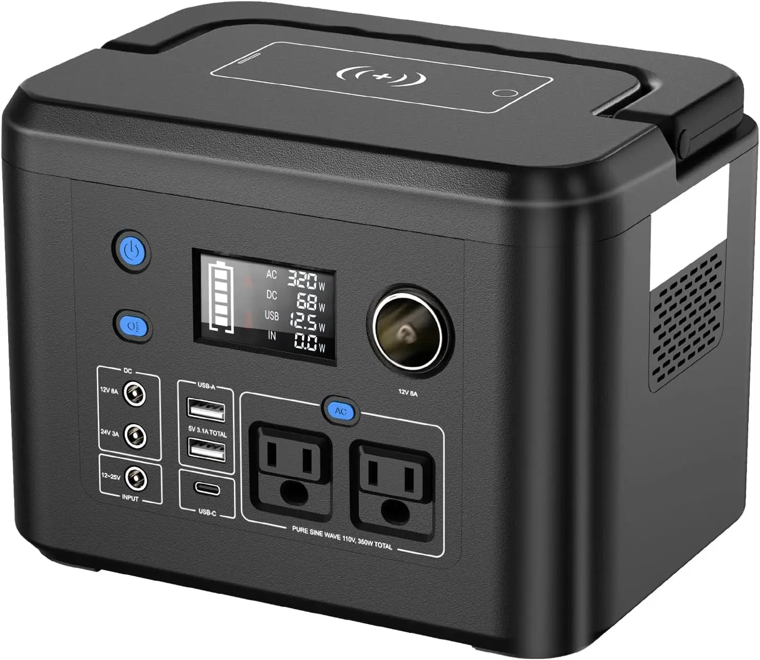 Powkey Portable Power Station 350W 260Wh/70000mAh Backup Lithium Battery, 110V Pure Sine Wave Power Bank for Outdoors Camping
