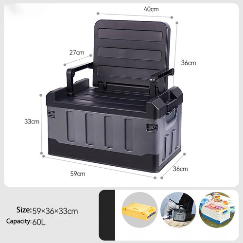 60L Outdoor Storage Box Foldable Storage Box Car Camping Accessories Car Supplies Thickened Storage Box ﻿