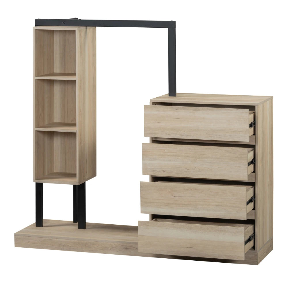 Wardrobe with 4 Drawers and 3 Shelves Natural