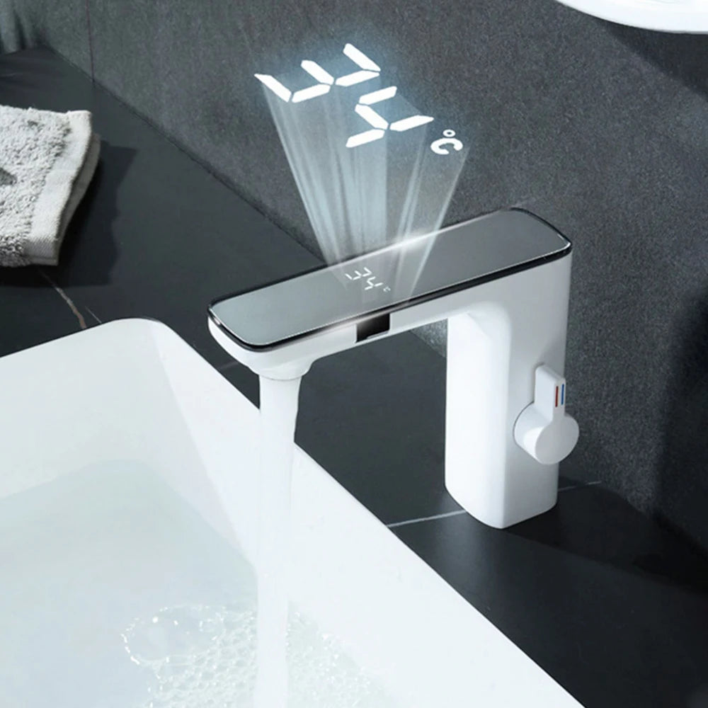 White Smart Dual Sensor Basin Faucet - Hot/Cold Deck Mount