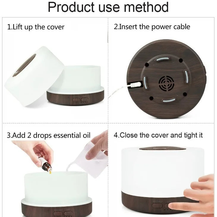 550ml Ultrasonic Essential Oil Diffuser with LED lights Adjustable Cool Mist Modes for Aromatherapy Humidifying for home bedroom