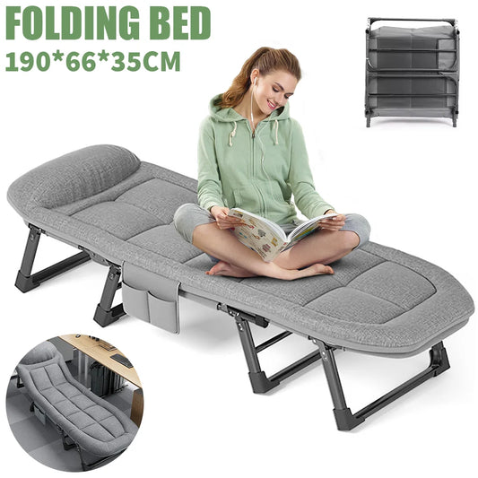 190*66*35CM Portable Folding bed Adult Cot with Mattress and Pillow Heavy Duty Frame Sleeping Cot Bed ,office lunch bed