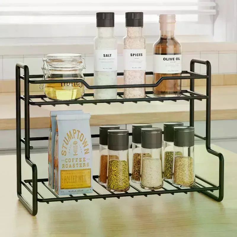 Kitchen Countertop Storage Rack Spice Shelf Versatile Iron Wire Storage Basket For Bathroom Toiletries Cup Organizer Racks
