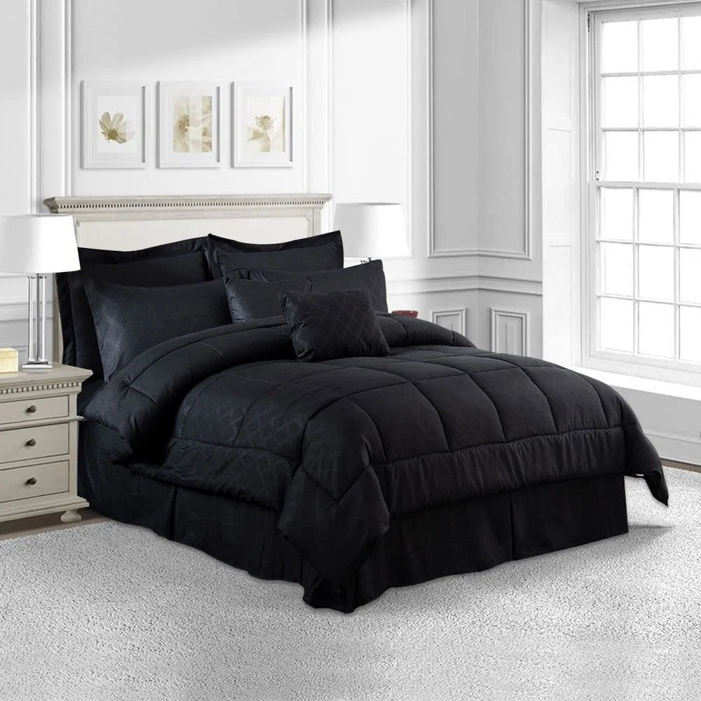 10 Piece Queen Size Bed in a Bag Comforter Set Soft Microfiber Bedding Set Elegant Plaid Pattern Decorative Pillows All Season