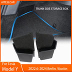 Trunk Side Storage Bins For Tesla Model Y-Berlin/Austin 2022-2024 Cargo Compartment Organizer Bucket TPE Box & Carpet Lids