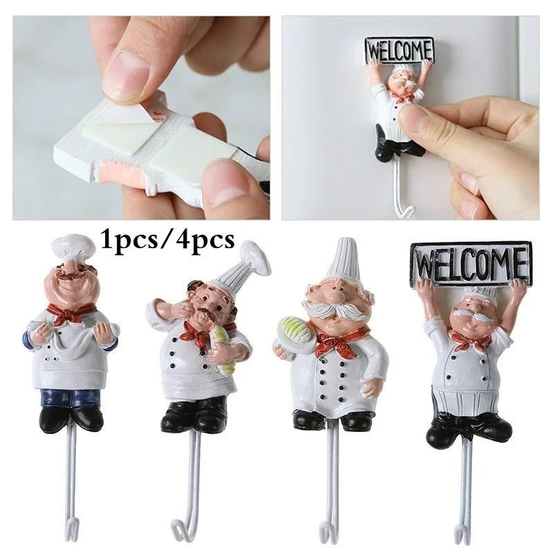 New Concise Design Kitchen Creative Chef Cartoon Storage Rack Hooks Wall Hanger Kitchen Hooks For Utensils Home Supplies