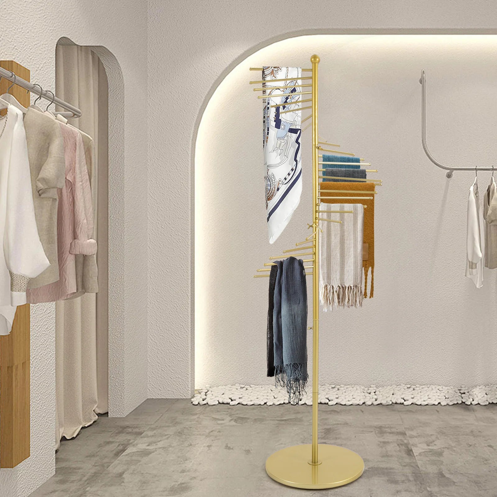Iron Scarf Display Rack - Floor Standing Spiral Display Rack Clothing Store Hanging Scarf Display Rack Pants Rack