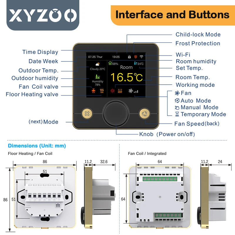 Smart Floor Heating Thermostat IPS Screen Tuya WiFi Home Temperature Digital Controller of Electric/Water Gas Boiler Alexa Alice