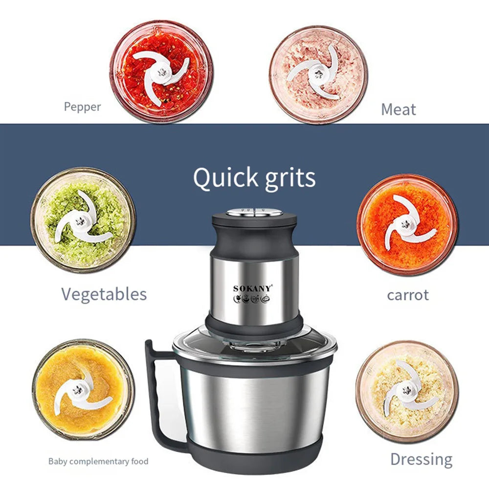 800W 3L Meat Grinder Electric Stainless Steel Blender Mixer Machine for Kitchen Food Processors Chopper Meat Mincer 220V 다지기 분쇄기