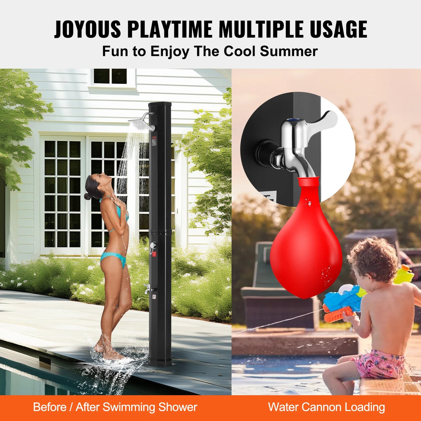 SucceBuy Outdoor Solar Heated Shower 35/40L Shower Kit with Head and Foot Tap Double Buckle for Backyard Poolside Beach Spa