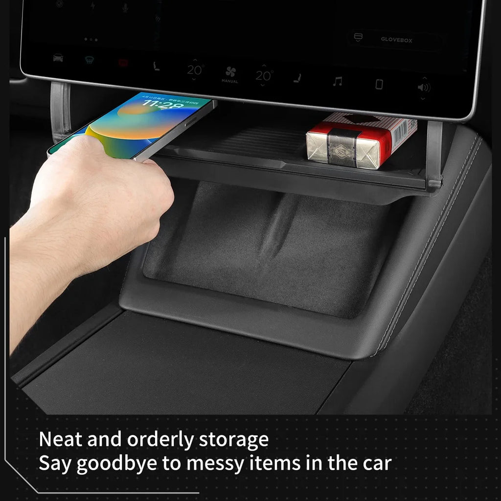 For Tesla Model Y Juniper 2025 Model 3 Highland 2024 Under-Screen Hidden Storage Box Behind Screen Center Console Organizer Case