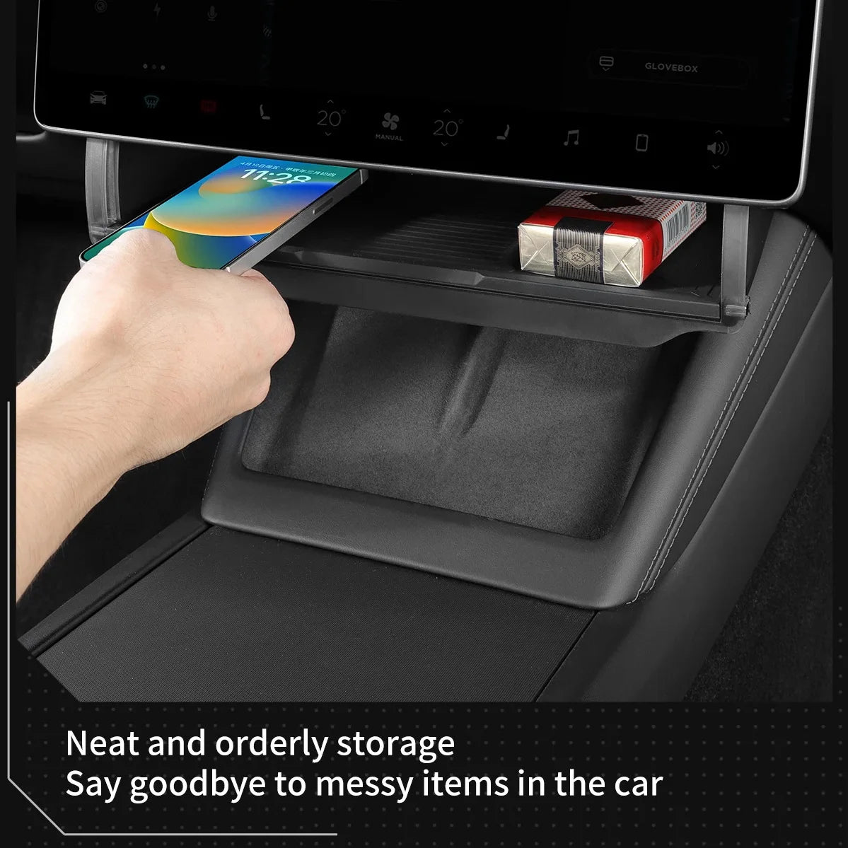 For Tesla Model Y Juniper 2025 Model 3 Highland 2024 Under-Screen Hidden Storage Box Behind Screen Center Console Organizer Case