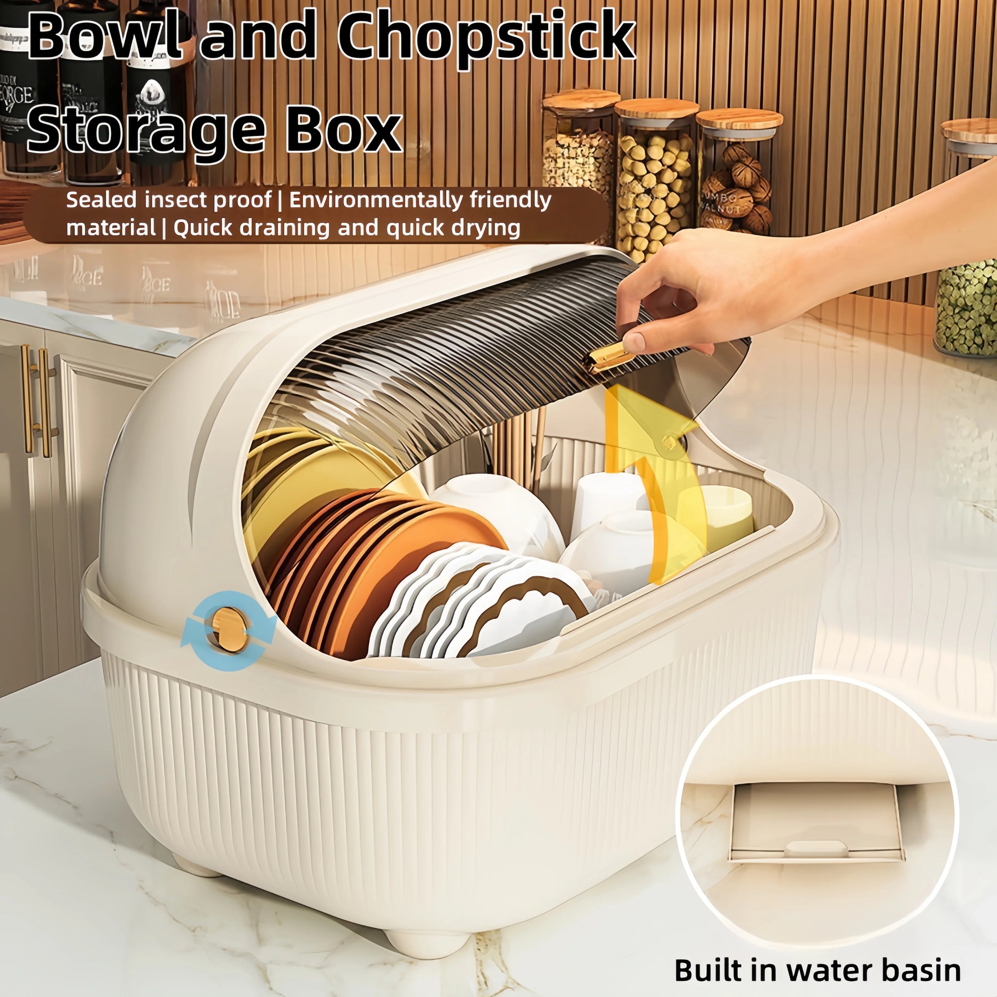 Large Capacity Kitchen Storage Box, Multifunctional Drain Bowl Shelf, bowls and Chopstick Sorganizer, kitchen Accessories, hogar