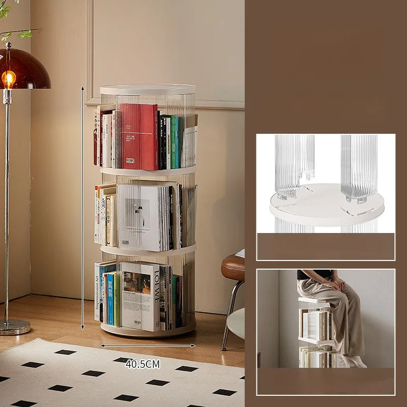 Rotating Bookshelf 360-Degree Home Floor-To-Ceiling Simple Children's Bookcase Living Room Large-Capacity Storage Rack
