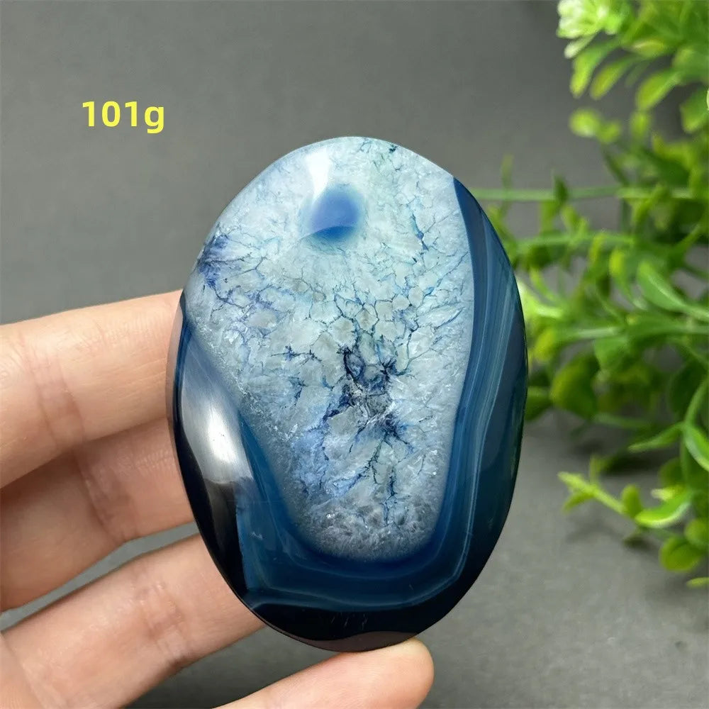 Natural Blue Agate Palm Play Healing Spiritual Meditation Chakra Witchcraft Prayer Energy Feng Shui Home Decor Gift