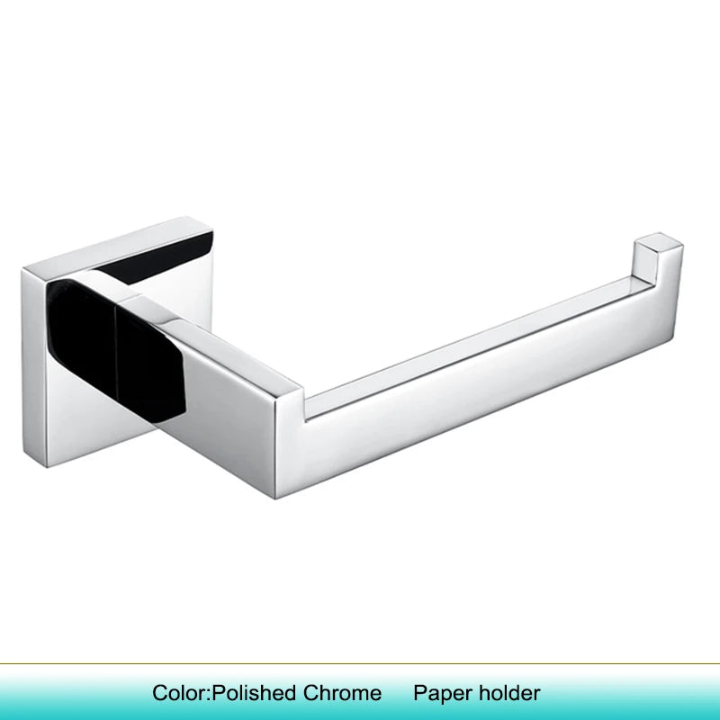 Chrome Polished WC Accessories Toilet Paper Holder Wall Hook Towel Bar Robe Hanger Rack Stainless Steel Bathroom Hardware Set