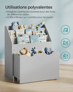 SONGMICS Kids Bookshelf and Toy Organiser, Toy Storage Chest and Bookcase with 3 Shelves, Storage Box with Wheels, Multipurpose
