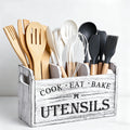 Rustic Wooden Kitchen Utensil Holder - 3-Compartment Countertop & Wall-Mounted Organizer for Spoons Whisks & More Space-Saving