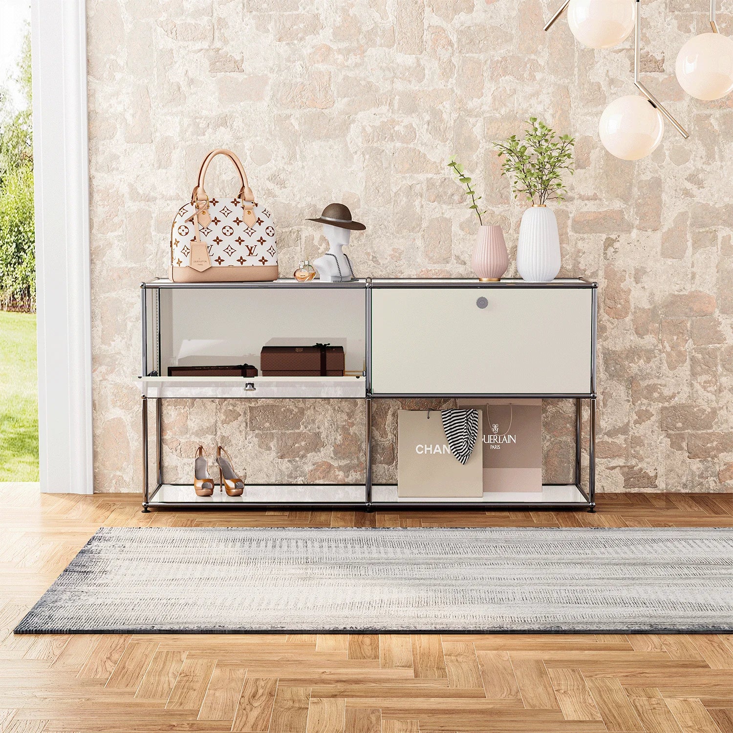 Storage Cabinet Storage Shelf Stainless Steel Metal Board Living Room Cabinet Sideboard Cabinet Modular Furniture-No Keys