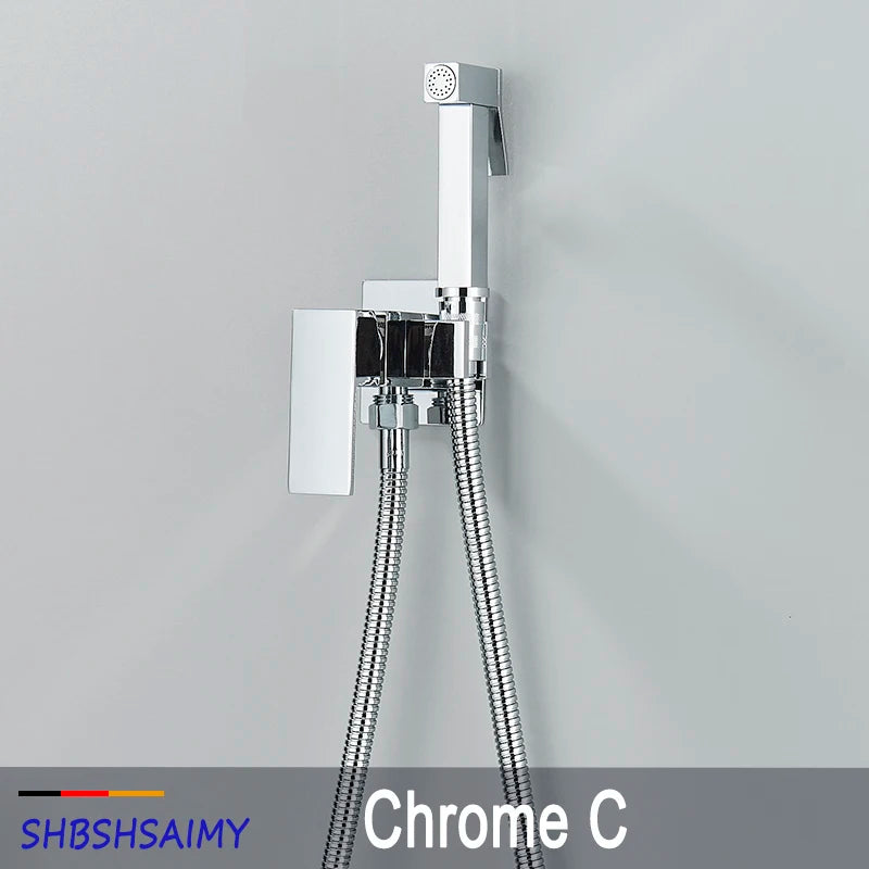 SHBSHAIMY Black Brass Bathroom Bidet Faucets High Pressure Sprayer Shower Tap Bidet Toilet Washer Hot and Cold Water Mixers