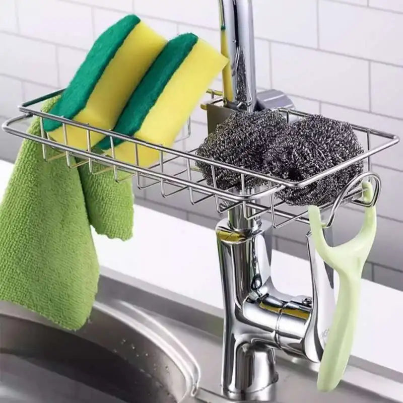 Kitchen Stainless Steel Sink Drain Rack Removable Hanging Storage Rack Faucet Rack Kitchen Sponge Dishcloth Storage Accessories