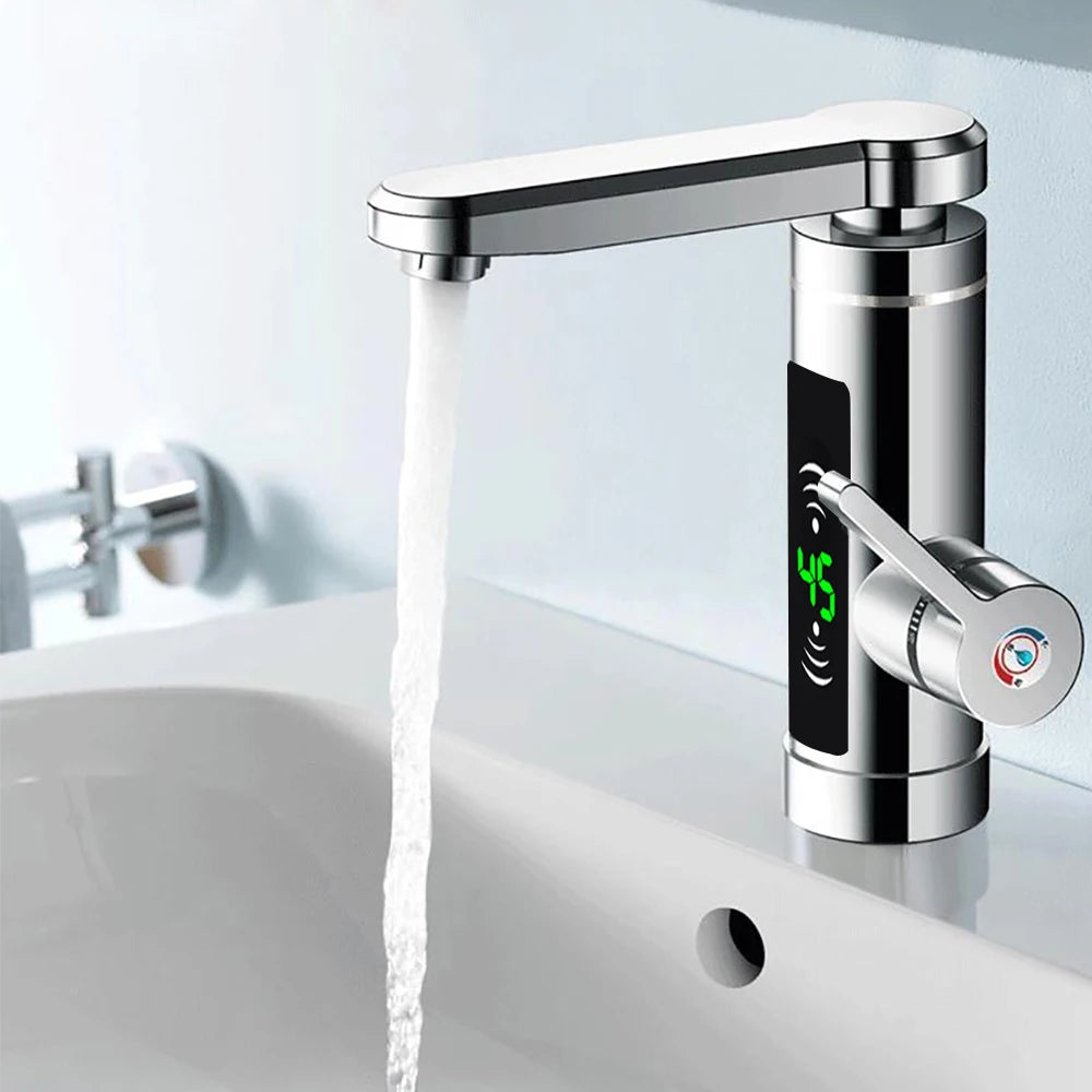 Kitchen Faucet with Instant Heating, 360° Rotatable Spout, 3000W Hot & Cold Water Tap, Stainless Steel & ABS