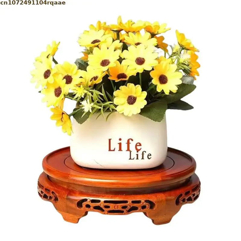 High Quality Miniature Wooden Round Base Figurines Vase Flower Pot Sorting Table Display Stand Tea Sets Pedestal Plant Shelves