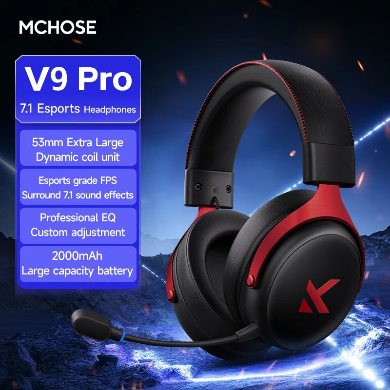 MCHOSE V9 PRO 7.1 Headphones Tri-Mode BT Wireless Low-Latency Gaming E-Sports Headset With Noise Reduction Mic For PC PS4 PS5