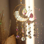 1pc, Amethyst Moon Crystal Prisms Suncatcher, Half Moon Shaped Window Hanging Pendant Glass Prisms Decor Wind Chime Rainbow Sun