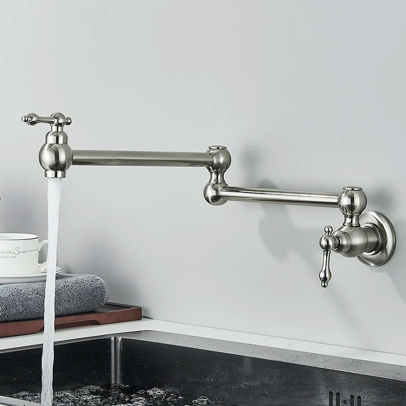 Baokemo Folding into the Wall Faucet 304 Stainless Steel Universal Rotation Faucet Kitchen Concealed Single Cold Faucet