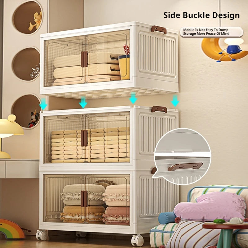Large Volume Multifunction Folding Living Room Cabinet Closet Organizer With Wheel Stackable Sundries Large Capacity Storage Box