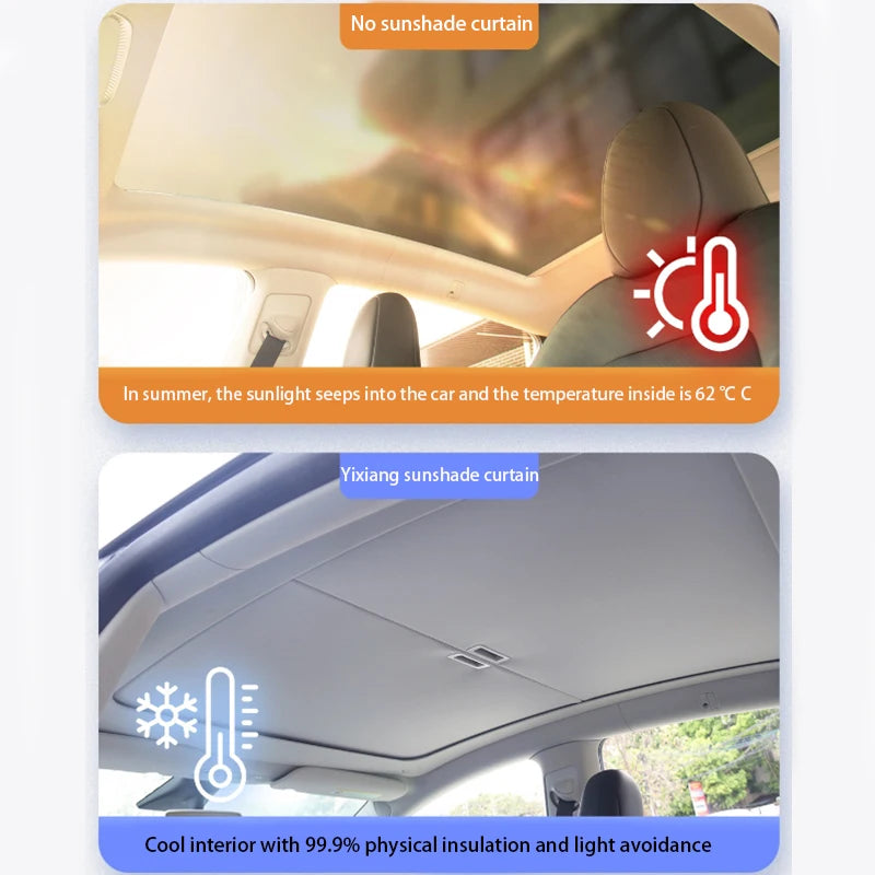 New Retratable Sunshade For Tesla Model Y Juniper 2025 Roof Shade Scroll Original Sun Visor Model 3 Y 2021-2024Pleated Sunscreen