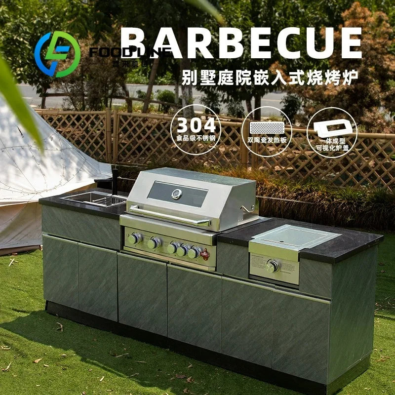 customize Outdoor Kitchen Modules Stainless Steel DIY BBQ Island Cabinets Sink Storage Grill Station for Backyard