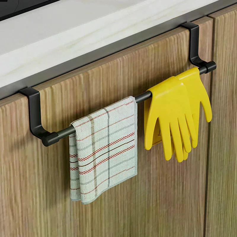 1pcs Wall-Mounted Kitchen Cabinet Towel Rack - Space-Saving Dishcloth Holder For Home And Bathroom No Drilling Require