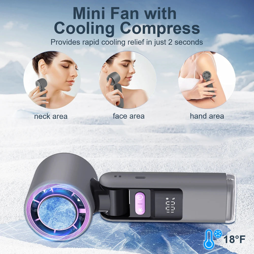 With Ice Cooler Small Pocket Fans Rechargeable 3-in-1 Portable Fan Speed(100) 13000 rpm Ice Cooling Handheld Fan Digital Display