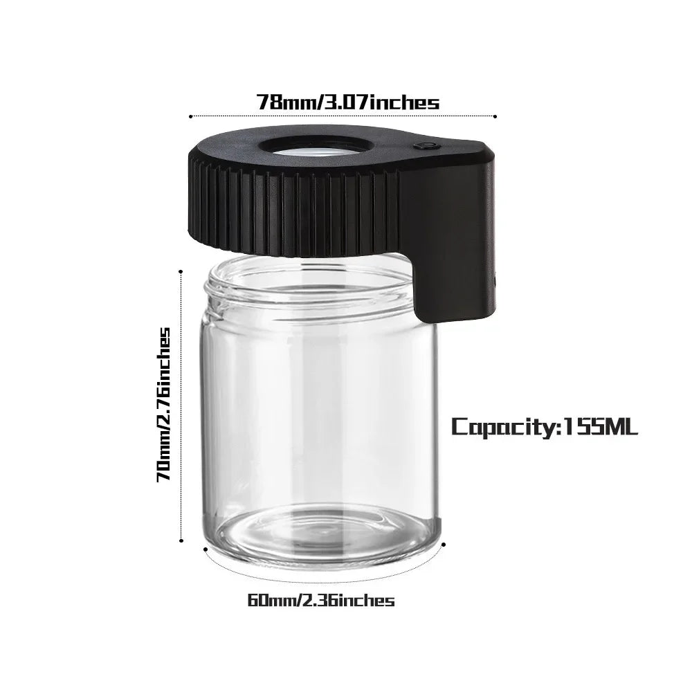 LED Glass Tobacco Jar Bottle Box with Magnifier Sealed Vacuum Herb Tobacco Jar Box Bottle Tobacco Storage Bottle Jar Container